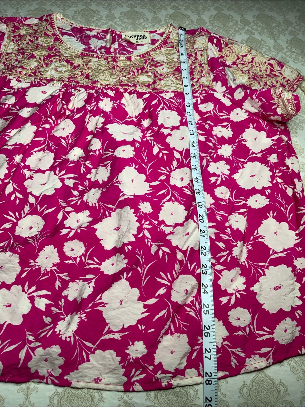 Savanna Jane Hot Pink Floral Embroidered Woven Top 3X - Picture 7 of 10